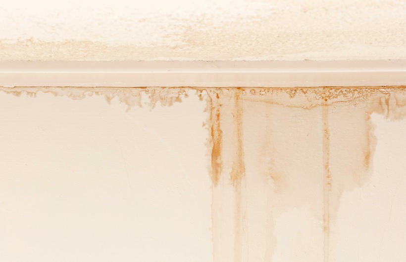 Water damage assessment evidence identifying hidden water damage through visible water staining on an internal wall following flooding or stormwater ingress.